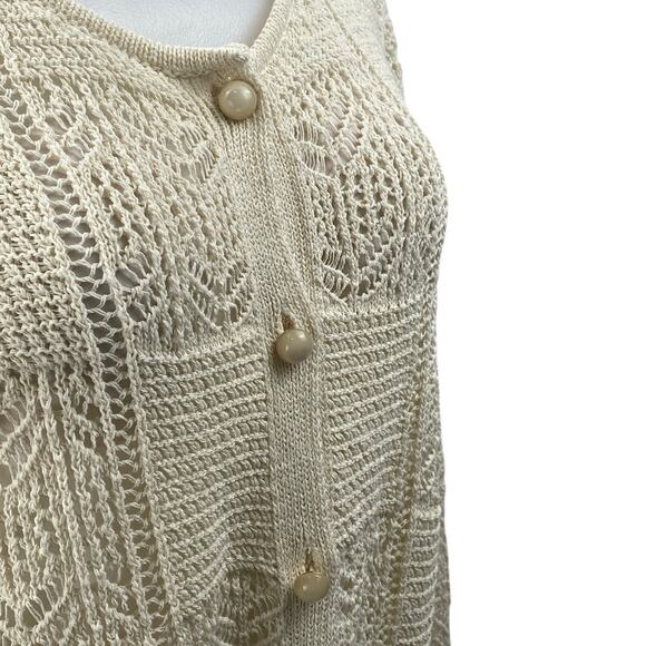 Zara Cream Beige Open Knit Long Sleeve Button Down Cardigan Sweater Top Size S - Picture 2 of 4